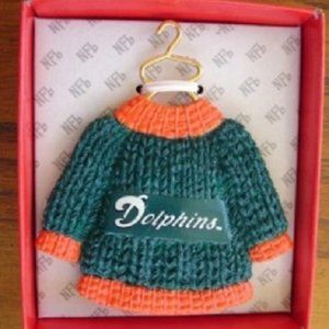 Official NFL Miami Dolphins Sweater Christmas Hanging Ornament height 3 inches